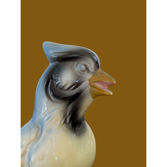 Vintage Porcelain Blue Jay Bird Figurine Japan Stump 10" Tall Leaves Singing - Picture 2 of 12
